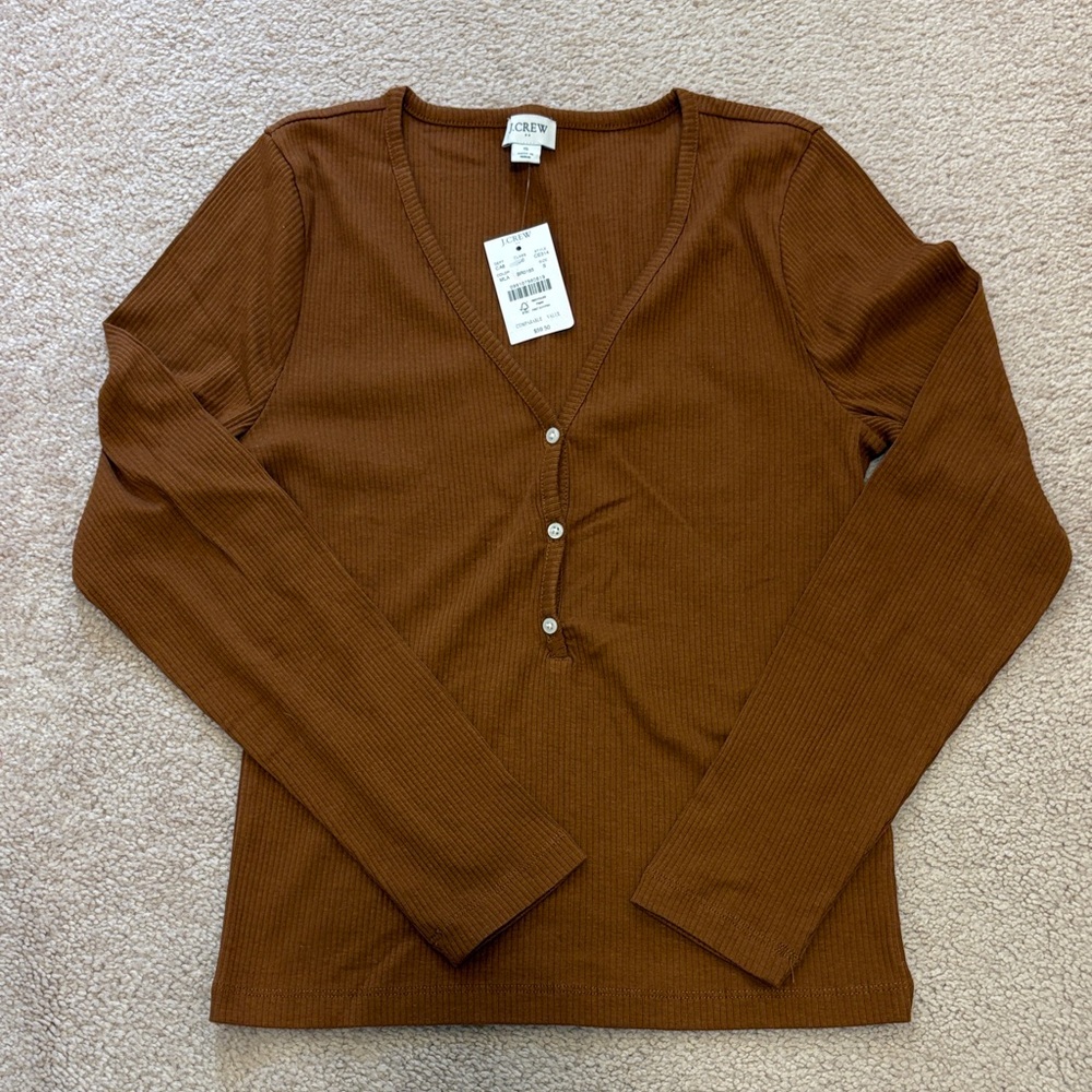 J. Crew Brown Long Sleeve Henley Top